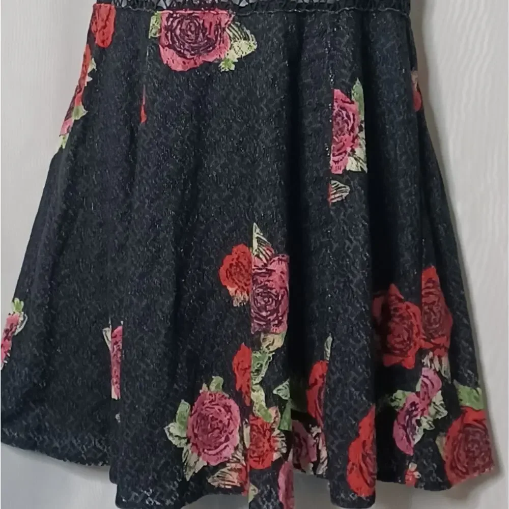 Free People Black Floral Print Lace Embroider Fit & Flare Mini Dress. 6